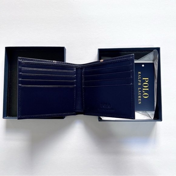 NWT Ralph Lauren Polo Bear Navy Blue Multi Bear Leather Bifold Wallet MSRP$125 - Picture 7 of 16